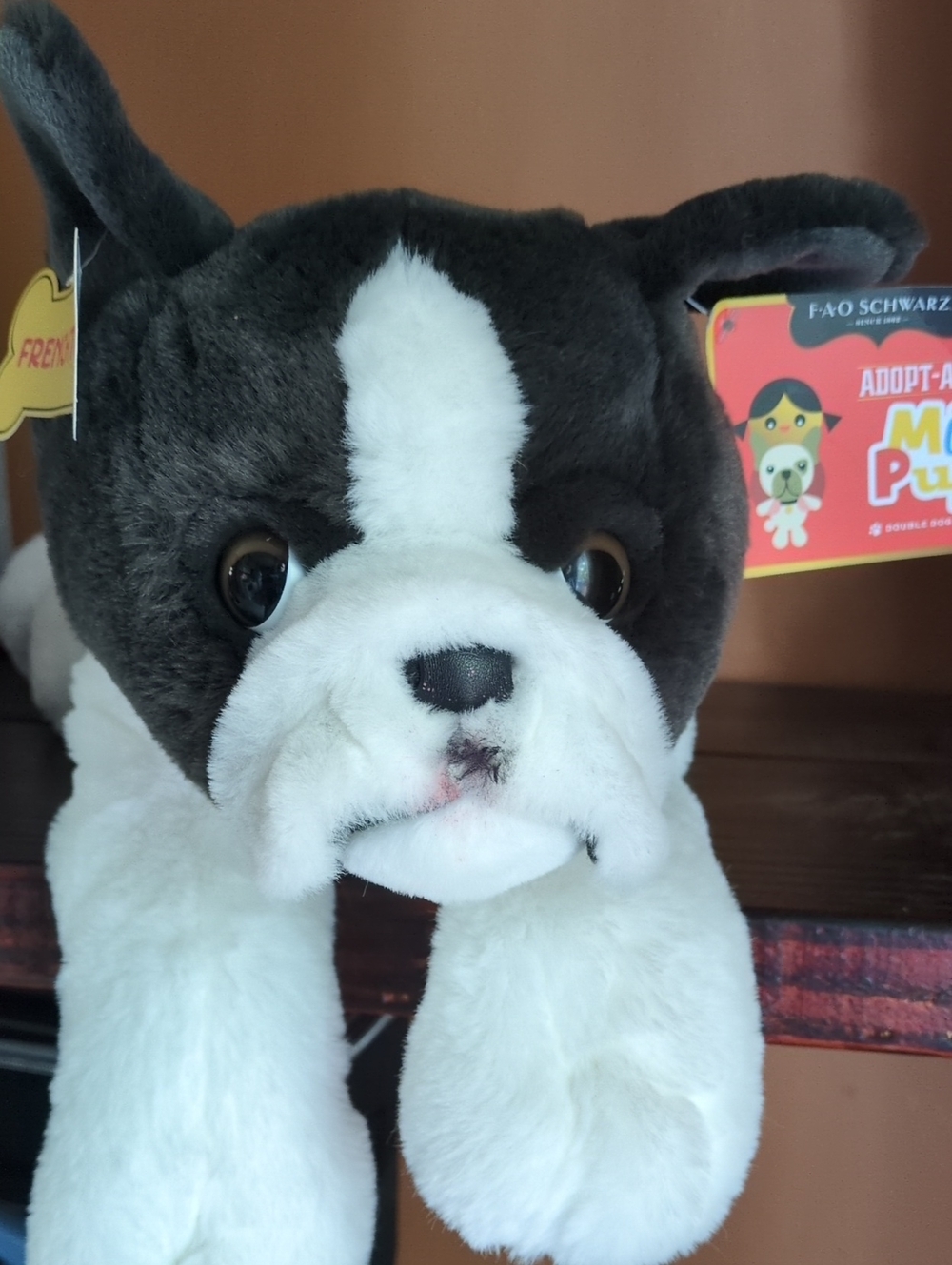 FAO Schwarz Black & White Plush French Bulldog Dog Toy